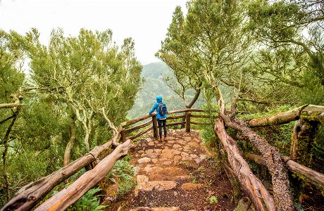 Ein Wanderer genießt die Aussicht in den Garajonay-Nationalpark